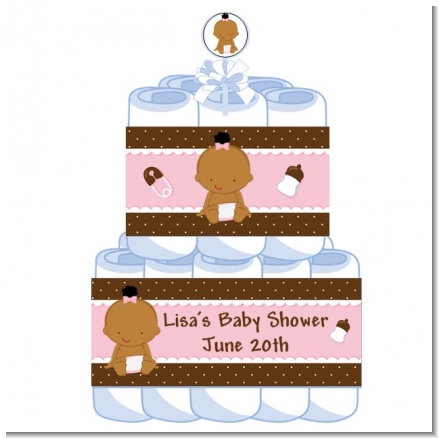 Baby Girl African American - Personalized Baby Shower Diaper Cake 2 Tier
