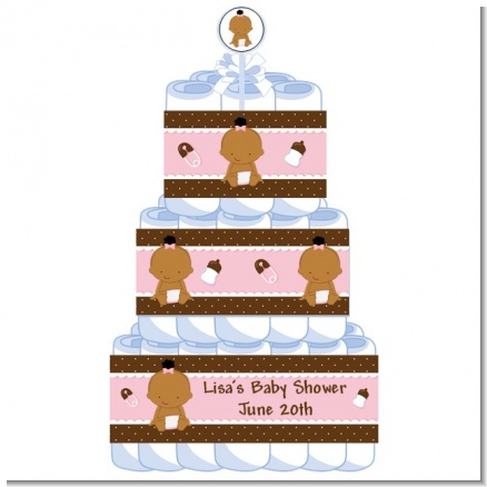 Baby Girl African American - Personalized Baby Shower Diaper Cake 3 Tier