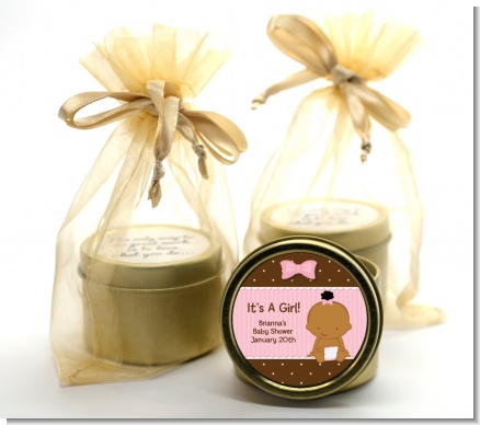 Baby Girl African American - Baby Shower Gold Tin Candle Favors