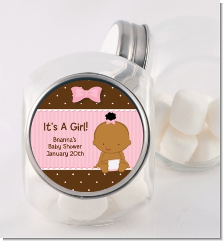 Baby Girl African American - Personalized Baby Shower Candy Jar