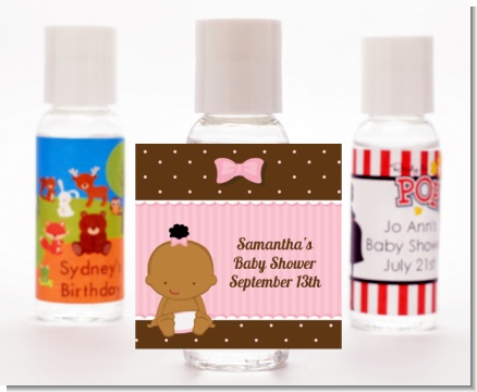 Baby Girl African American - Personalized Baby Shower Hand Sanitizers Favors