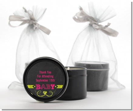Baby Girl Chalk Inspired - Baby Shower Black Candle Tin Favors