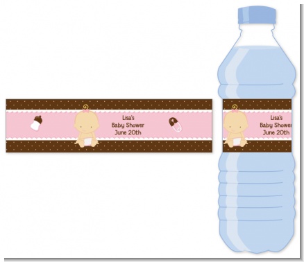 Baby Girl Caucasian - Personalized Baby Shower Water Bottle Labels