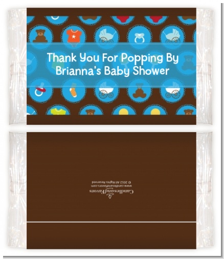 Baby Icons Blue - Personalized Popcorn Wrapper Baby Shower Favors