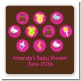 Baby Icons Pink - Square Personalized Baby Shower Sticker Labels thumbnail