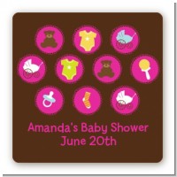 Baby Icons Pink - Square Personalized Baby Shower Sticker Labels