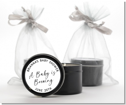 Baby is Brewing - Baby Shower Black Candle Tin Favors