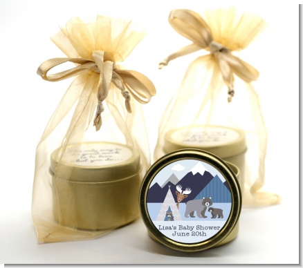 Baby Mountain Trail - Baby Shower Gold Tin Candle Favors