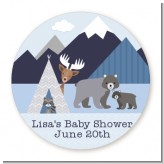 Baby Mountain Trail - Round Personalized Baby Shower Sticker Labels Baby Mountain Trail - Round Personalized Baby Shower Sticker Labels