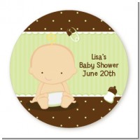 Baby Neutral Caucasian - Round Personalized Baby Shower Sticker Labels