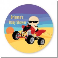 Baby On A Quad - Round Personalized Baby Shower Sticker Labels
