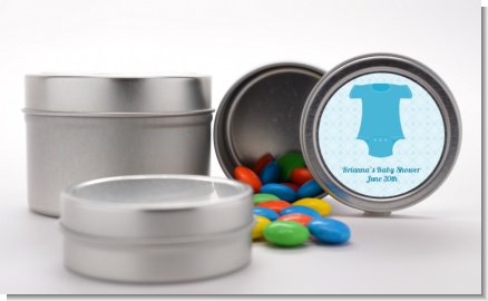 Baby Outfit Blue - Custom Baby Shower Favor Tins
