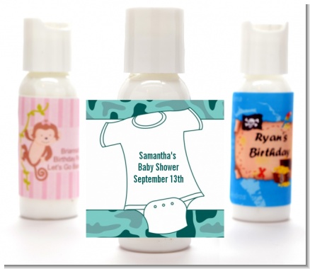 Baby Outfit Green Camo - Personalized Baby Shower Lotion Favors