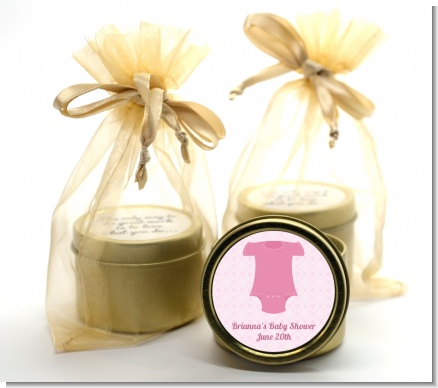 Baby Outfit Pink - Baby Shower Gold Tin Candle Favors