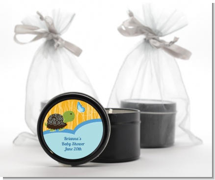 Baby Turtle Blue - Baby Shower Black Candle Tin Favors