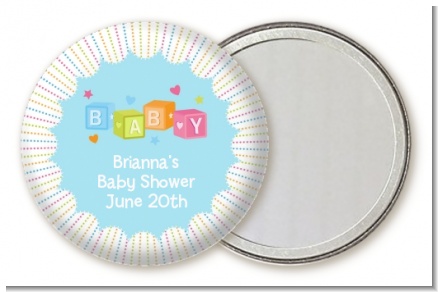 Baby Blocks Blue - Personalized Baby Shower Pocket Mirror Favors