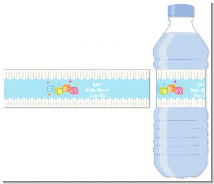 Baby Blocks Blue - Personalized Baby Shower Water Bottle Labels