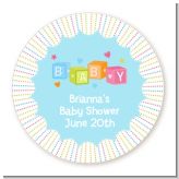 Baby Blocks Blue - Round Personalized Baby Shower Sticker Labels