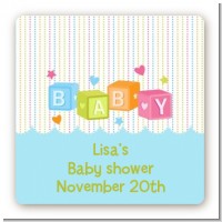 Baby Blocks Blue - Square Personalized Baby Shower Sticker Labels