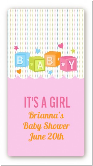 Baby Blocks Pink - Custom Rectangle Baby Shower Sticker/Labels
