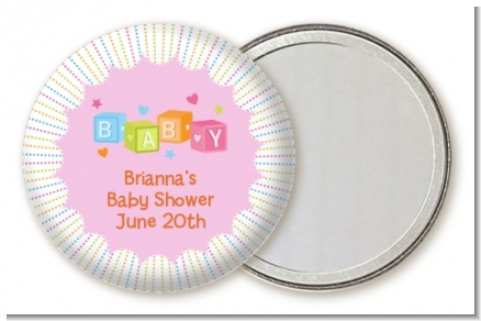 Baby Blocks Pink - Personalized Baby Shower Pocket Mirror Favors