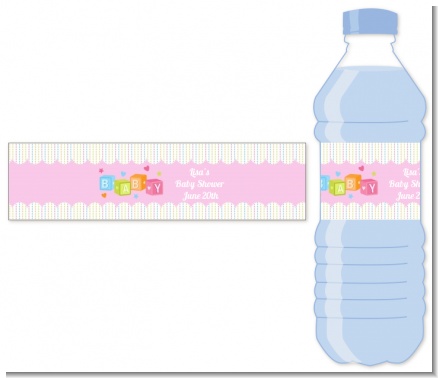 Baby Blocks Pink - Personalized Baby Shower Water Bottle Labels