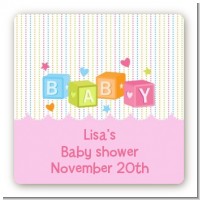 Baby Blocks Pink - Square Personalized Baby Shower Sticker Labels