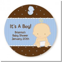 Baby Boy Caucasian - Round Personalized Baby Shower Sticker Labels