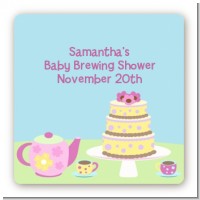 Baby Brewing Tea Party - Square Personalized Baby Shower Sticker Labels