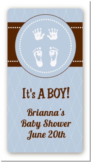 Baby Feet Pitter Patter Blue - Custom Rectangle Baby Shower Sticker/Labels