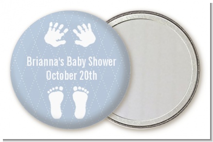 Baby Feet Pitter Patter Blue - Personalized Baby Shower Pocket Mirror Favors