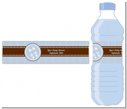 Baby Feet Pitter Patter Blue - Personalized Baby Shower Water Bottle Labels