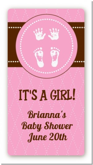 Baby Feet Pitter Patter Pink - Custom Rectangle Baby Shower Sticker/Labels