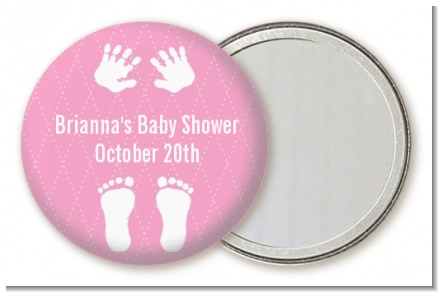 Baby Feet Pitter Patter Pink - Personalized Baby Shower Pocket Mirror Favors