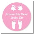Baby Feet Pitter Patter Pink - Round Personalized Baby Shower Sticker Labels thumbnail