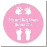 Baby Feet Pitter Patter Pink - Round Personalized Baby Shower Sticker Labels