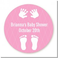 Baby Feet Pitter Patter Pink - Round Personalized Baby Shower Sticker Labels