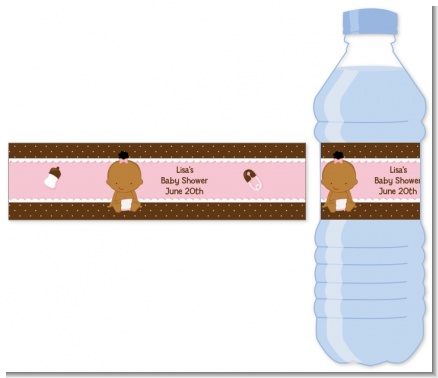Baby Girl African American - Personalized Baby Shower Water Bottle Labels