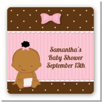 Baby Girl African American - Square Personalized Baby Shower Sticker Labels