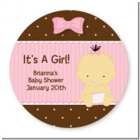 Baby Girl Asian - Round Personalized Baby Shower Sticker Labels