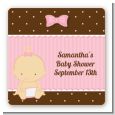 Baby Girl Caucasian - Square Personalized Baby Shower Sticker Labels thumbnail