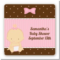 Baby Girl Caucasian - Square Personalized Baby Shower Sticker Labels