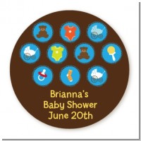 Baby Icons Blue - Round Personalized Baby Shower Sticker Labels