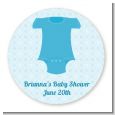 Baby Outfit Blue - Round Personalized Baby Shower Sticker Labels thumbnail