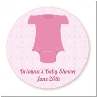 Baby Outfit Pink - Round Personalized Baby Shower Sticker Labels
