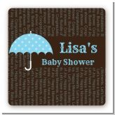 Baby Sprinkle Umbrella Blue - Square Personalized Baby Shower Sticker Labels