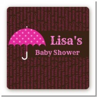 Baby Sprinkle Umbrella Pink - Square Personalized Baby Shower Sticker Labels