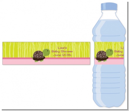 Baby Turtle Pink - Personalized Baby Shower Water Bottle Labels