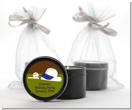 Baseball - Birthday Party Black Candle Tin Favors