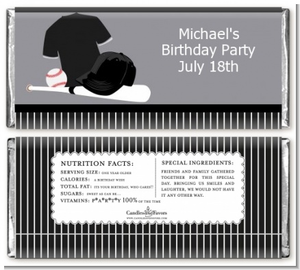 Baseball Jersey Black and White - Personalized Birthday Party Candy Bar Wrappers